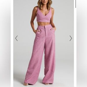 Shop ‘Adelaide’ Two Piece Wide Leg Set in Pink Tweed